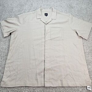 Gap Men's Linen Blend Short Sleeve Button-Up Shirt‎ Size XXL Khaki NWT